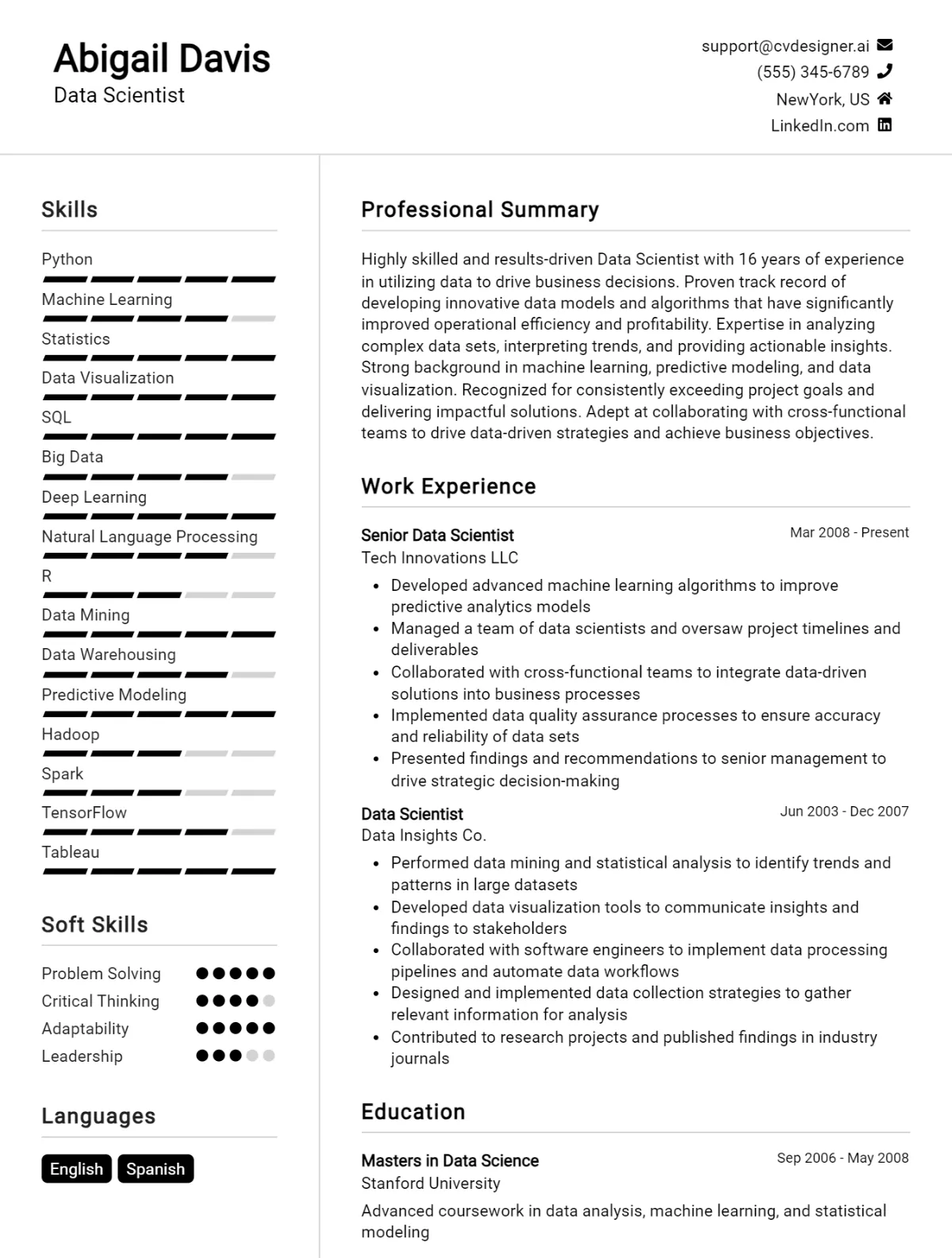 Data Scientist CV Example