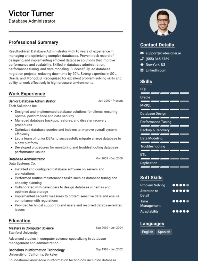 12 Database Administrator CV Example & Templates For 2025