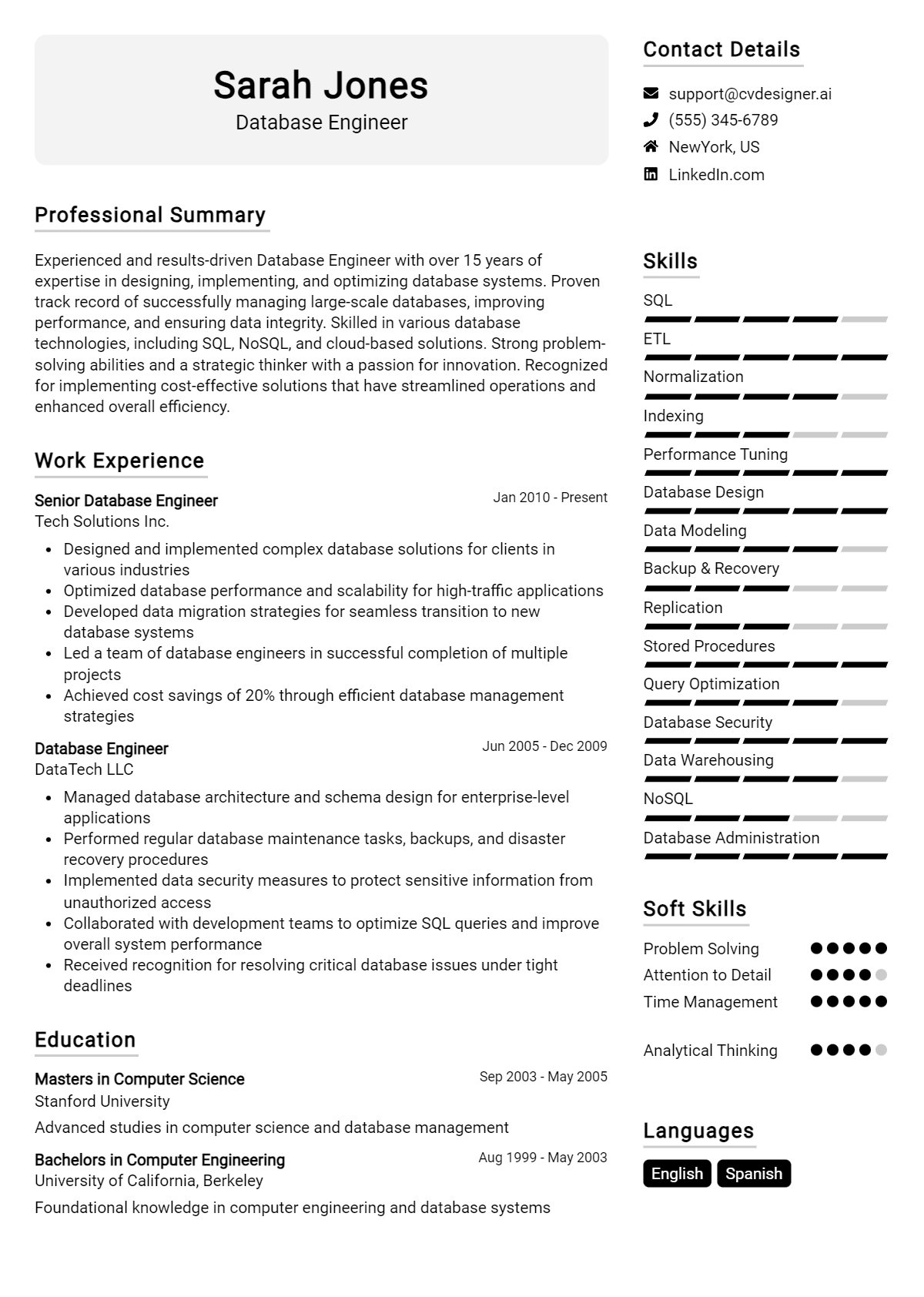 Database Engineer Resume Example