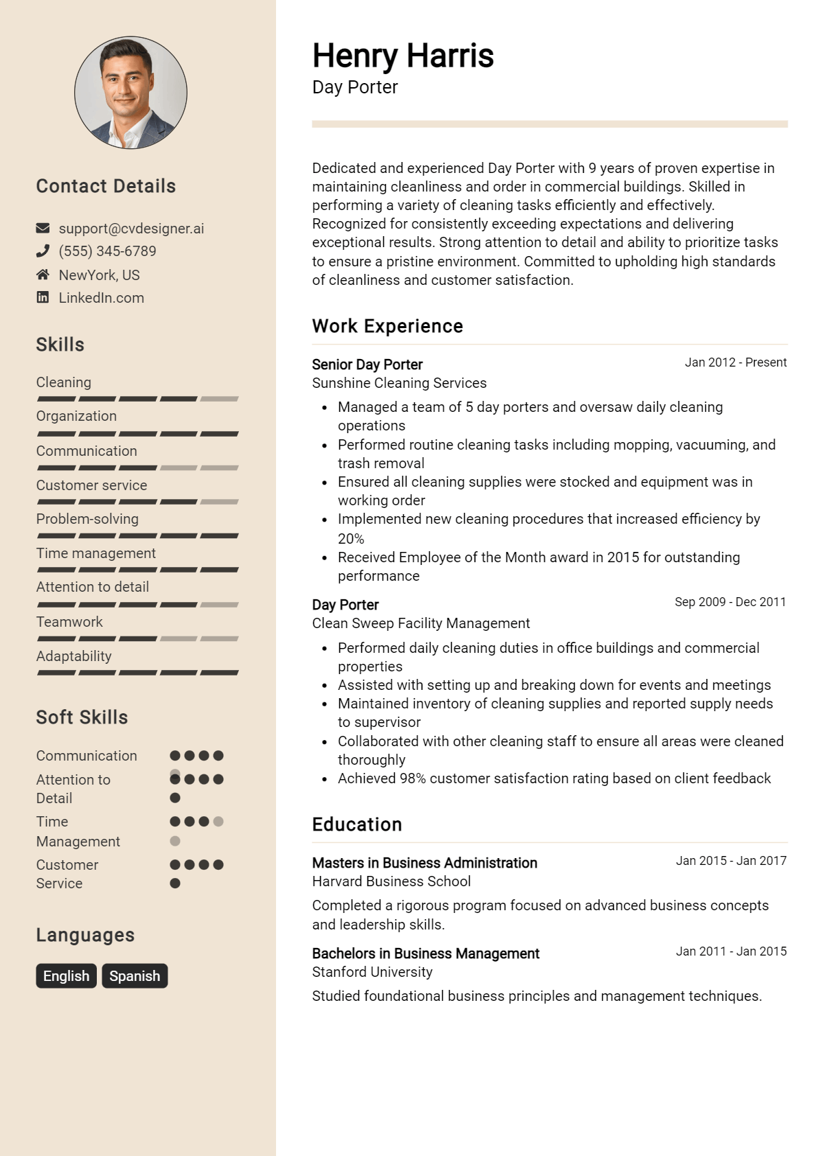Day Porter Resume Example
