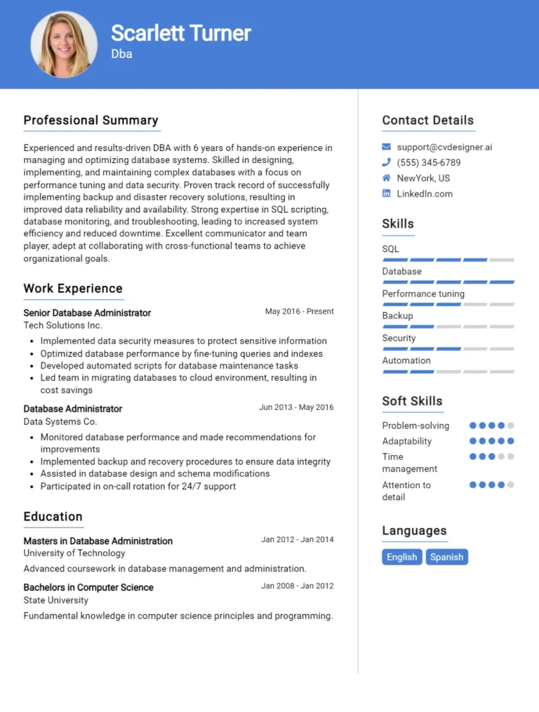 DBA CV Example For 2025: Strategies & Templates