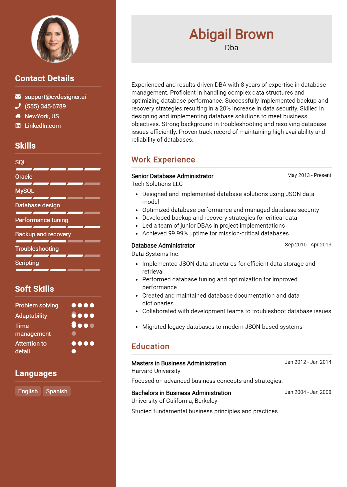 DBA Resume Example for 2024: Top CV Skills - CVDesigner.ai