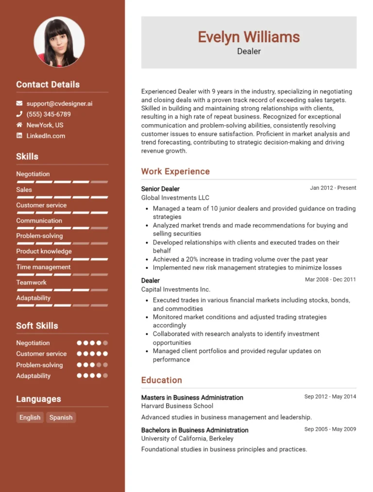 Dealer CV Example For 2025: Effective CV Writing Tips