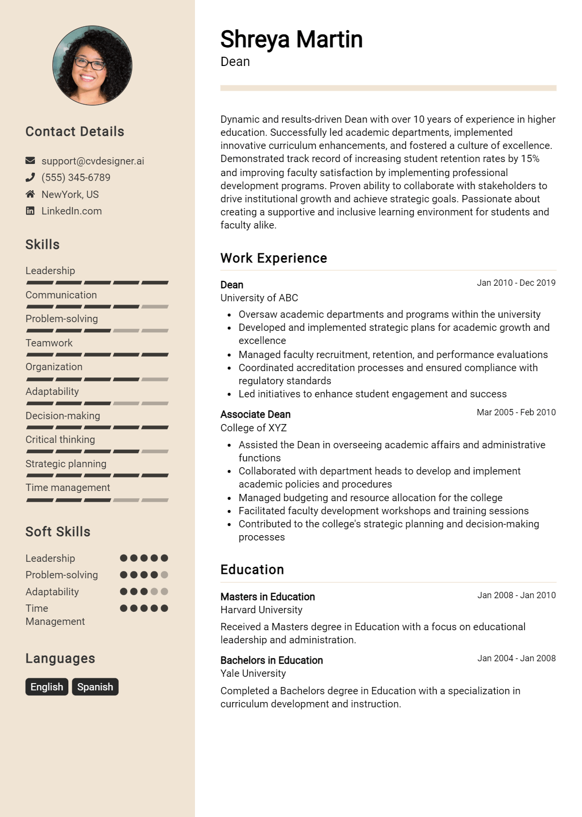 Dean Resume Example
