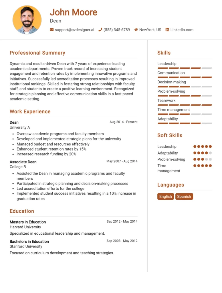 Dean CV Example