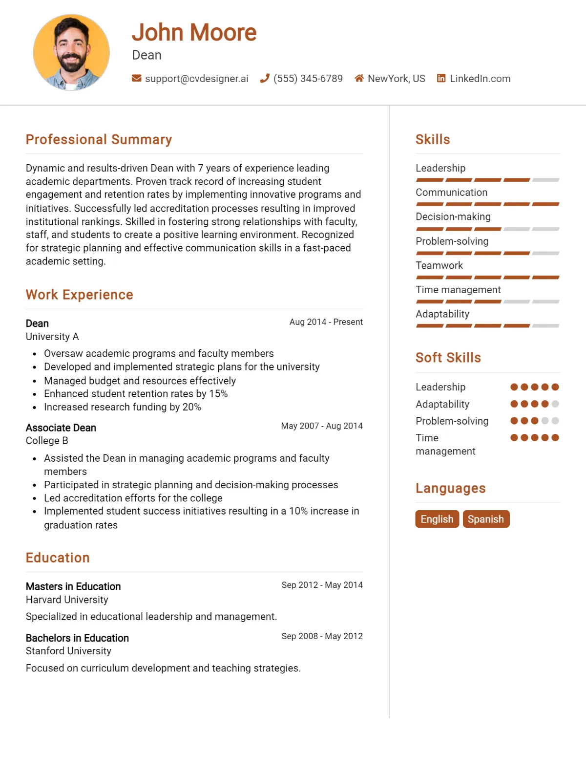 Dean CV Example