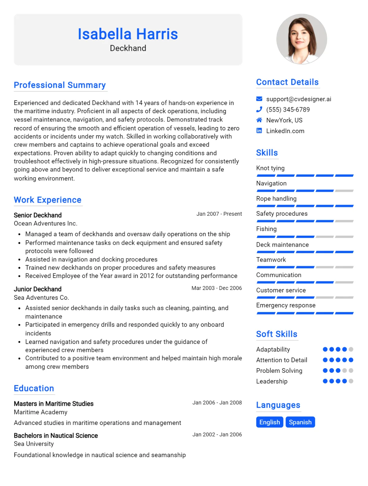 Deckhand CV Example
