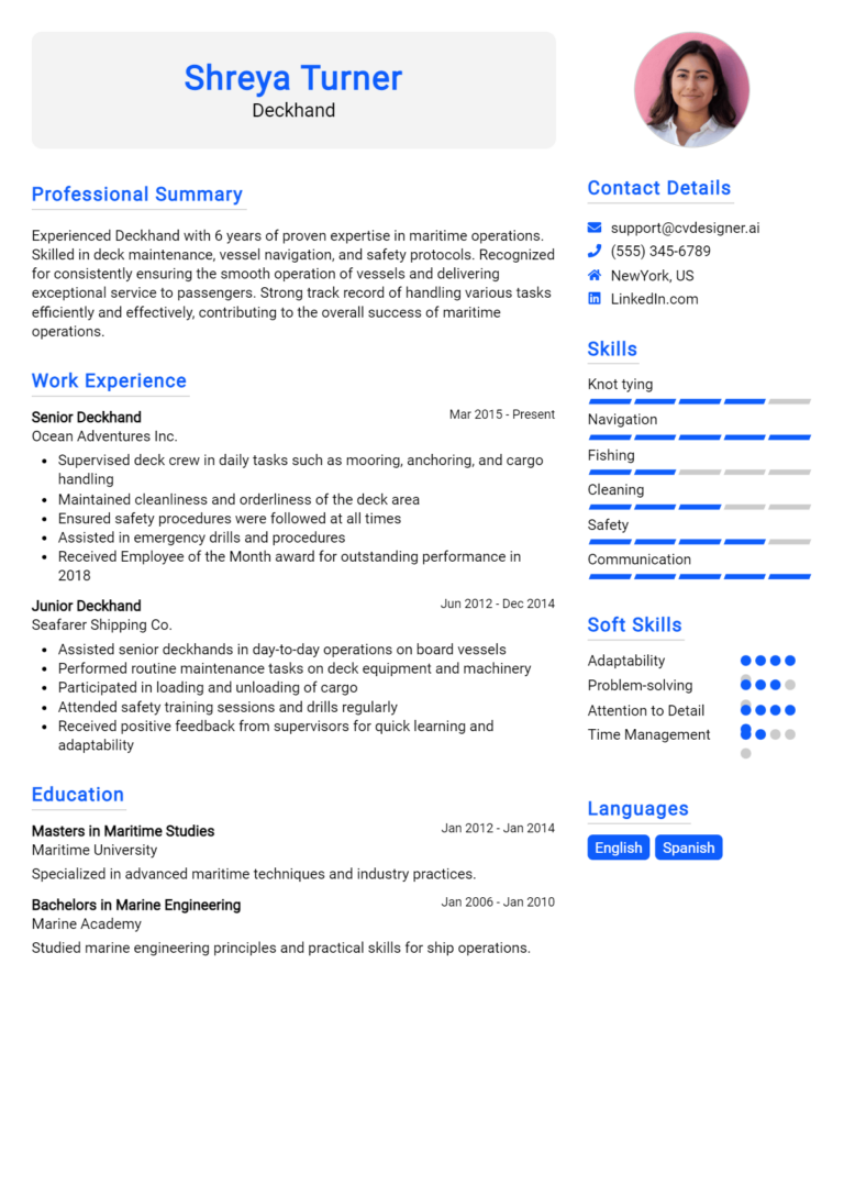 Deckhand Resume Example for 2025: Expert Tips & Templates