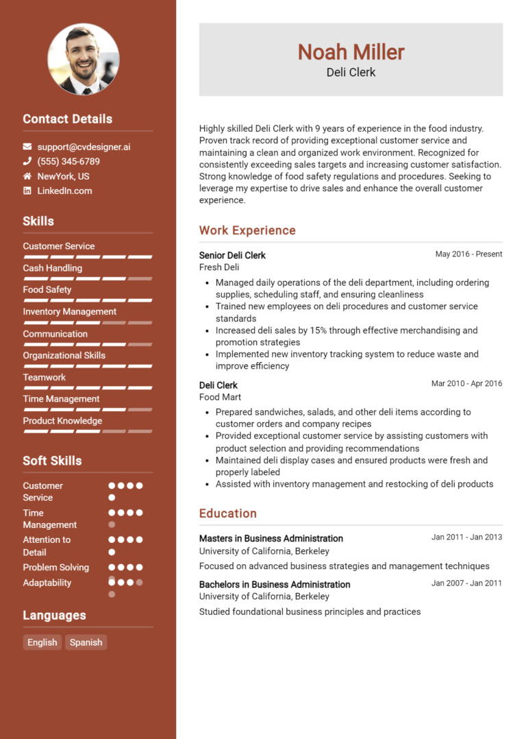 Deli Clerk Resume Example for 2025: Samples & Best Practices