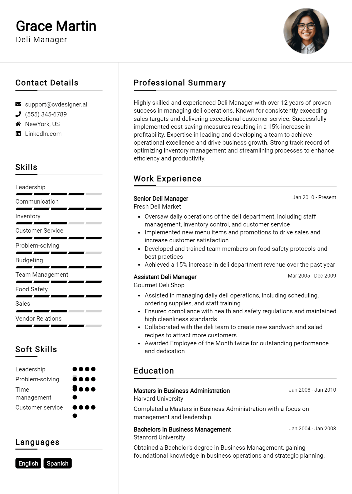 Deli Manager Resume Example