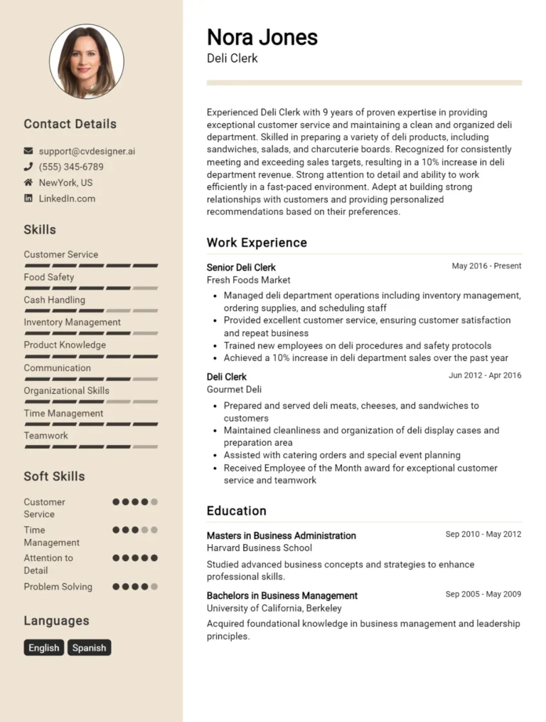 Deli Clerk CV Example For 2025: How to Craft a Winning CV
