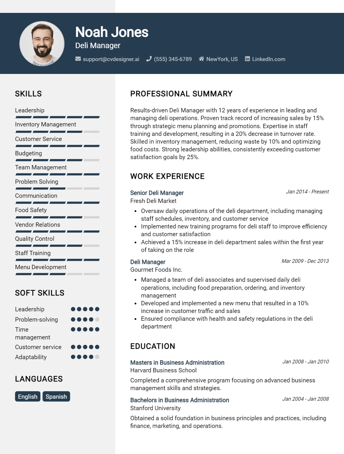 Deli Manager CV Example