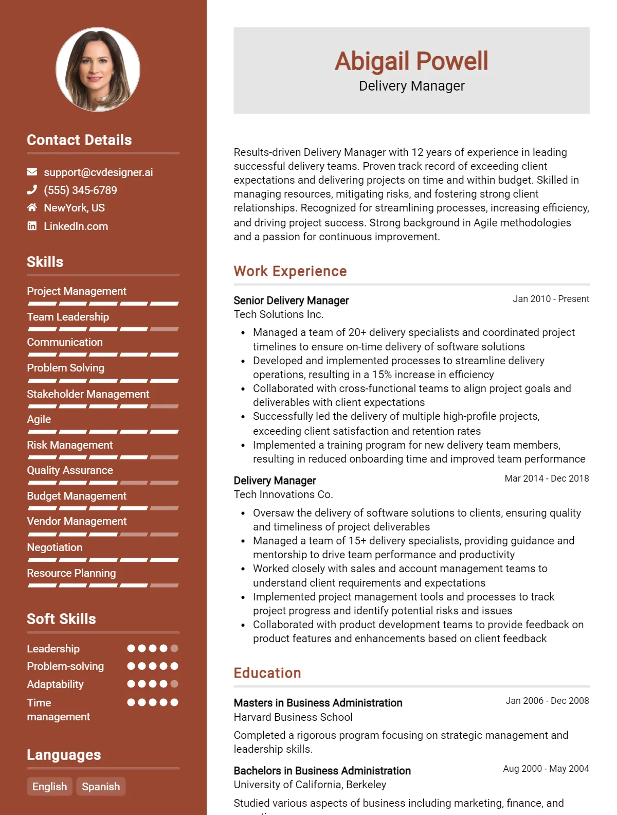 Delivery Manager CV Example