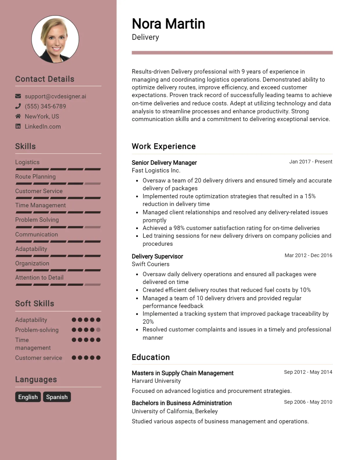 Delivery CV Example