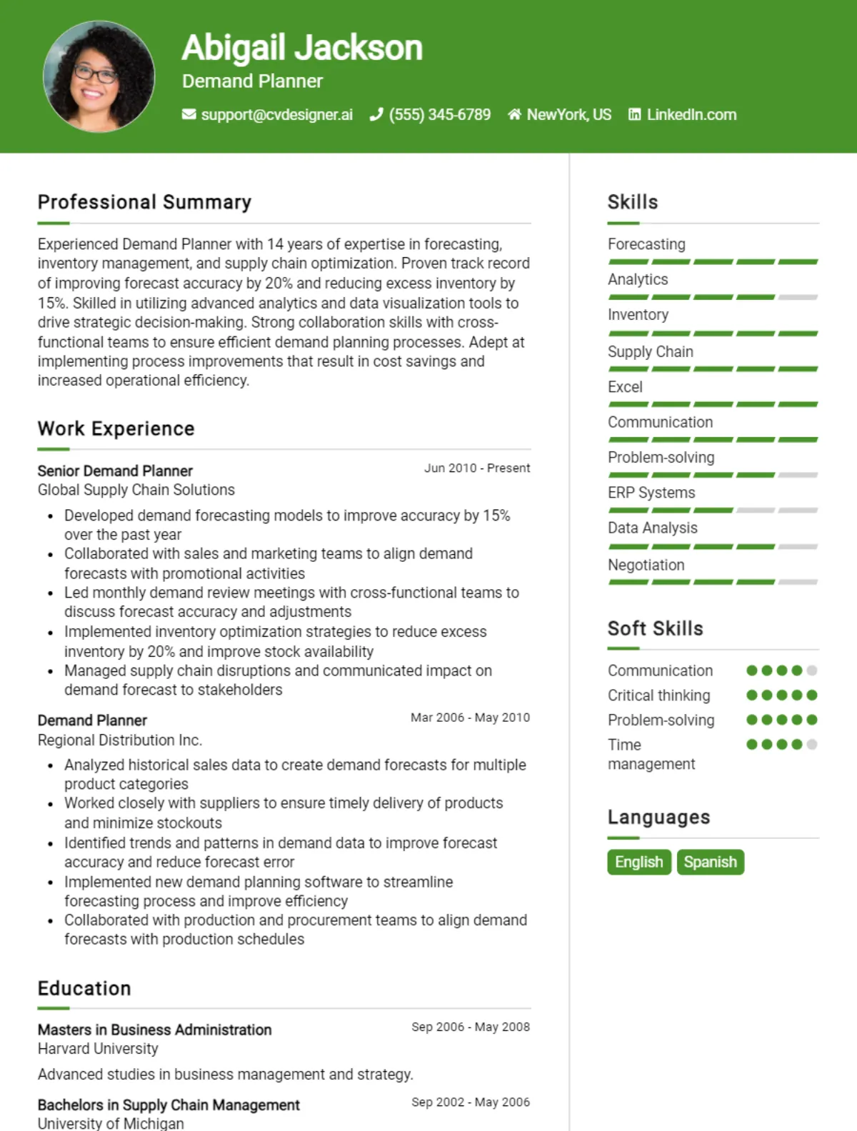 Demand Planner CV Example