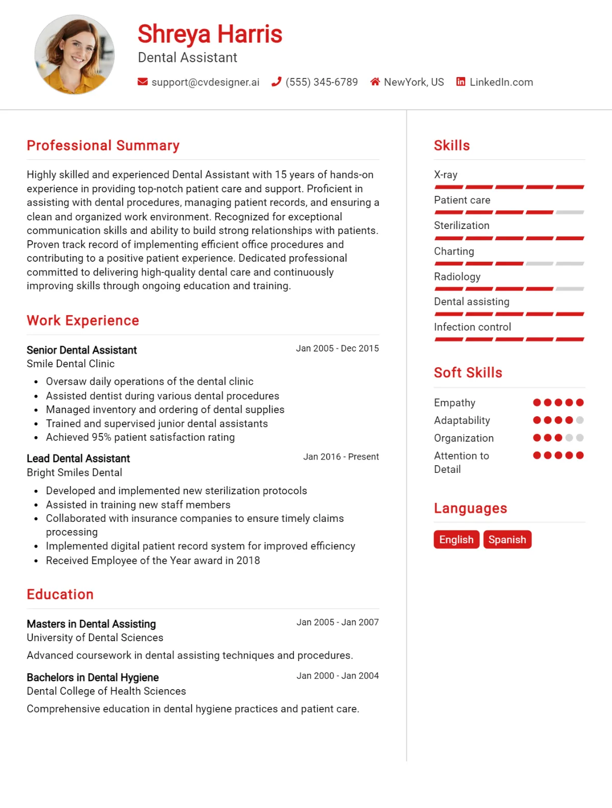 Dental Assistant CV Example