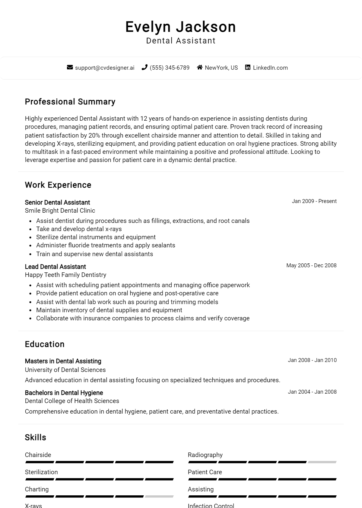 Dental Assistant Resume Example