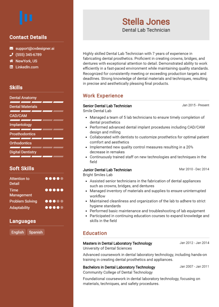 Dental Lab Technician Resume Example for 2025: Tips to Stand Out