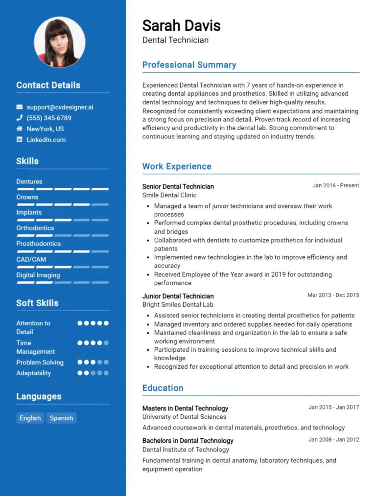 Dental Technician CV Example For 2025: Top Tips & Samples