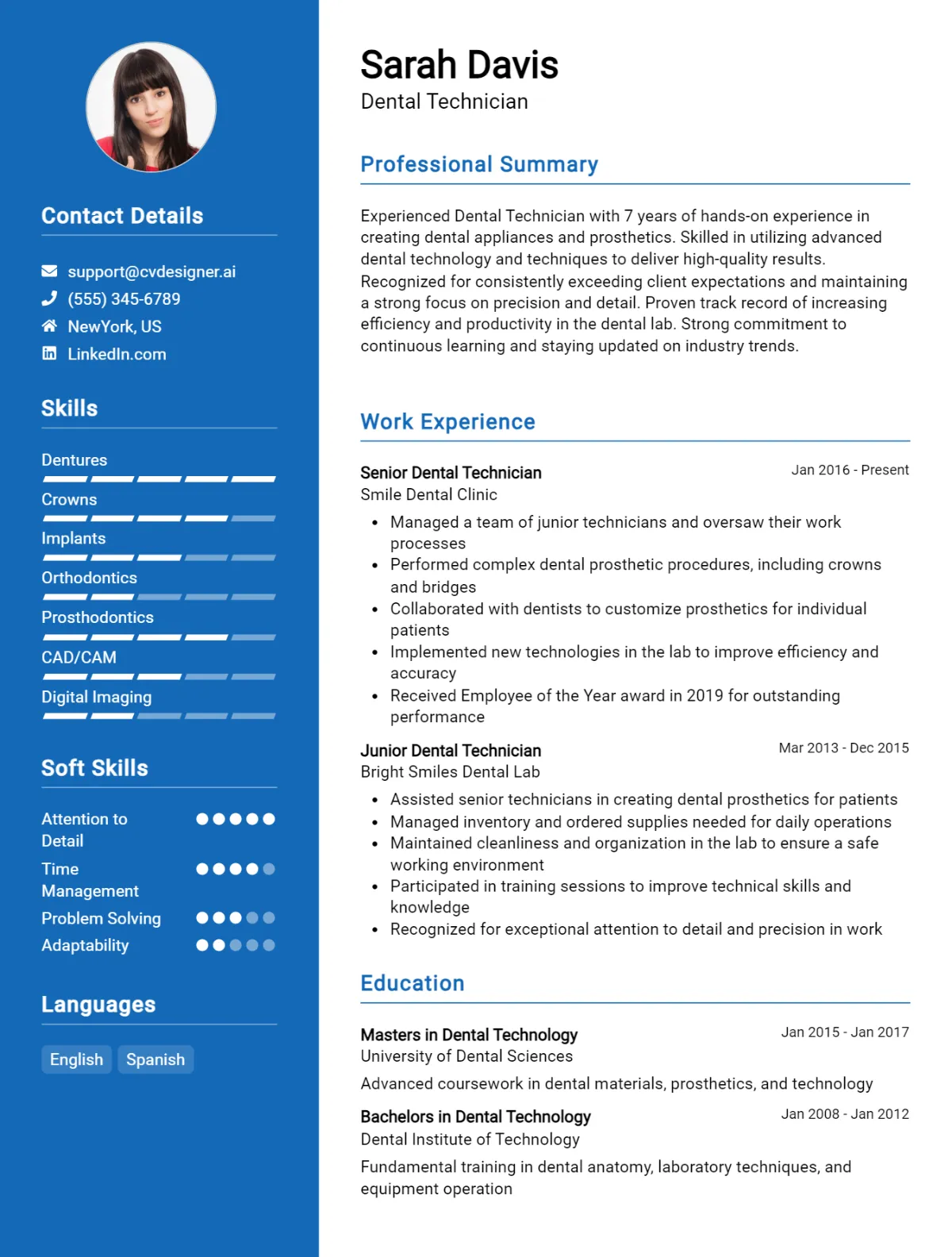 Dental Technician CV Example For 2024: Top Tips & Samples - CVDesigner.ai