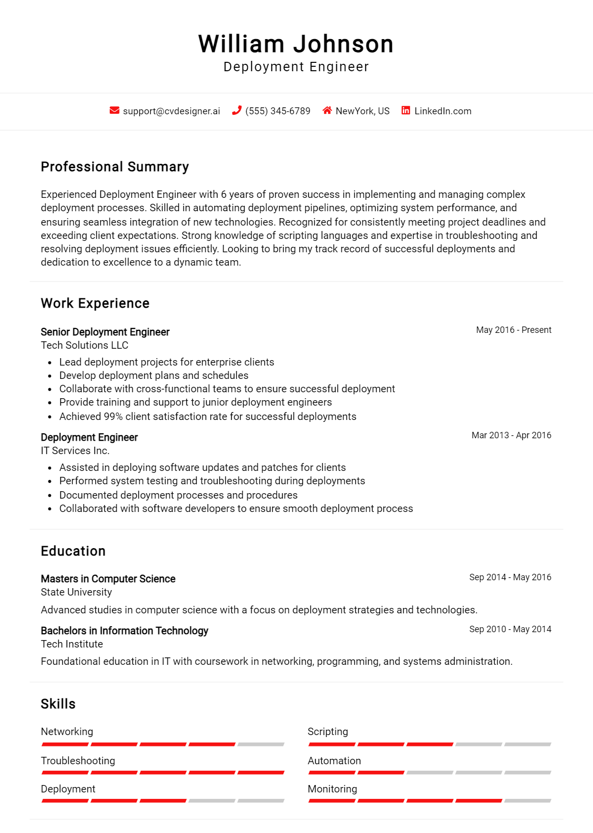 Deployment Engineer Resume Example for 2024: Ultimate Guide - CVDesigner.ai