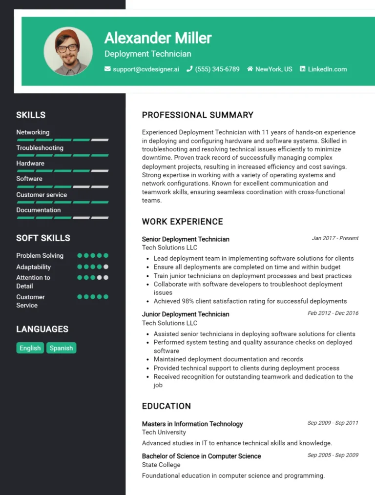 Deployment Technician CV Example For 2025: Expert Tips & Templates
