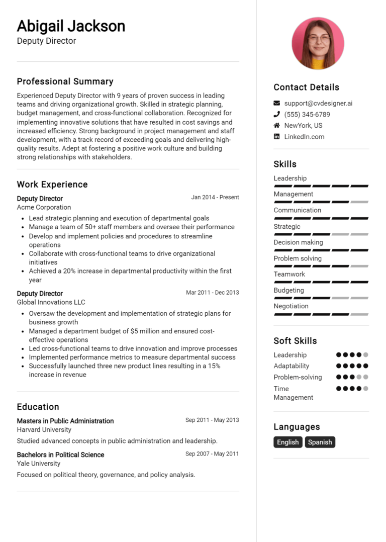 28 Deputy Director Resume Examples for 2025: Free Samples