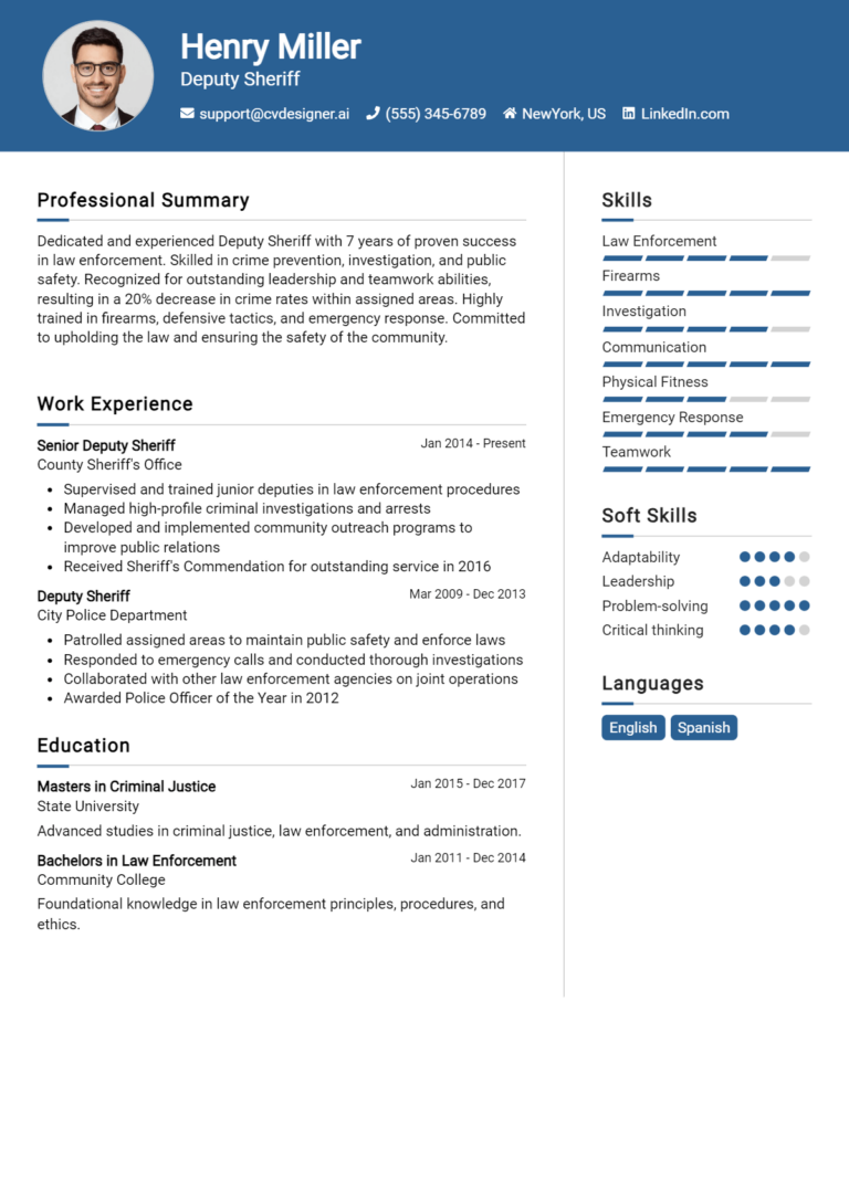 Deputy Sheriff Resume Example for 2025: Expert Tips