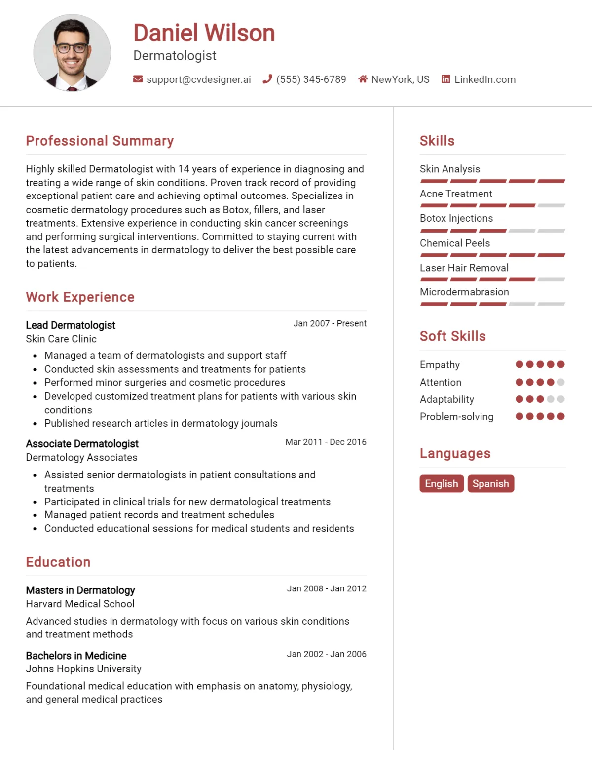 Dermatologist CV Example