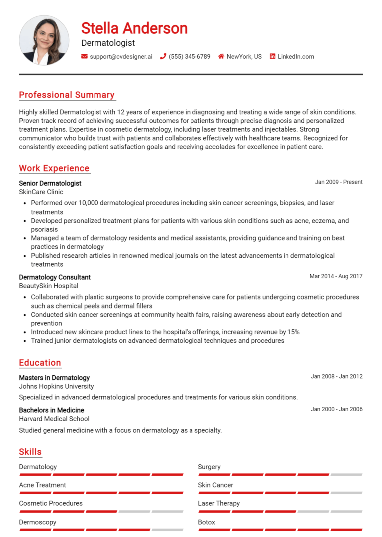 Dermatologist Resume Example for 2025: Best Formatting Tips