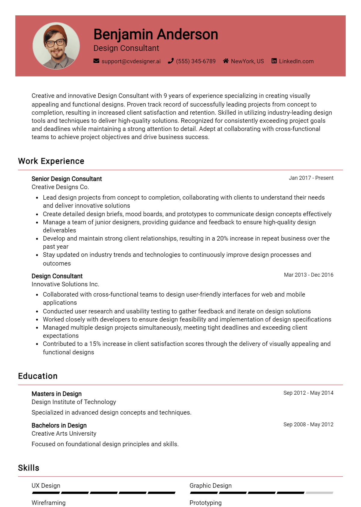Design Consultant Resume Example