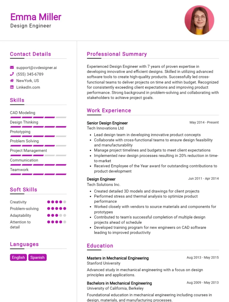 18 Design Engineer CV Examples And Free Templates For 2025