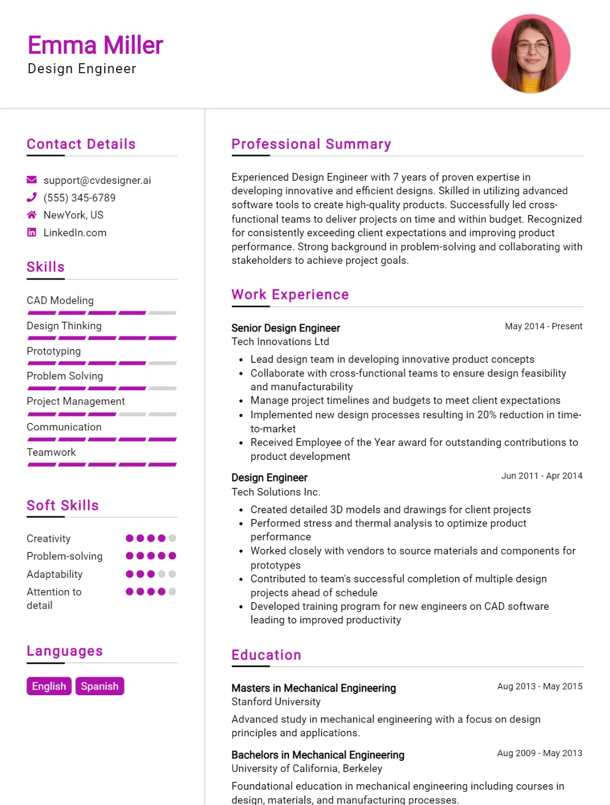 Design Engineer CV Example