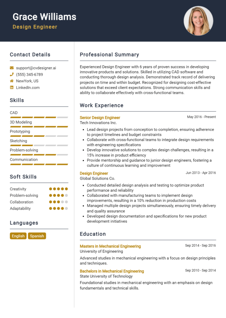 Design Engineer Resume Example