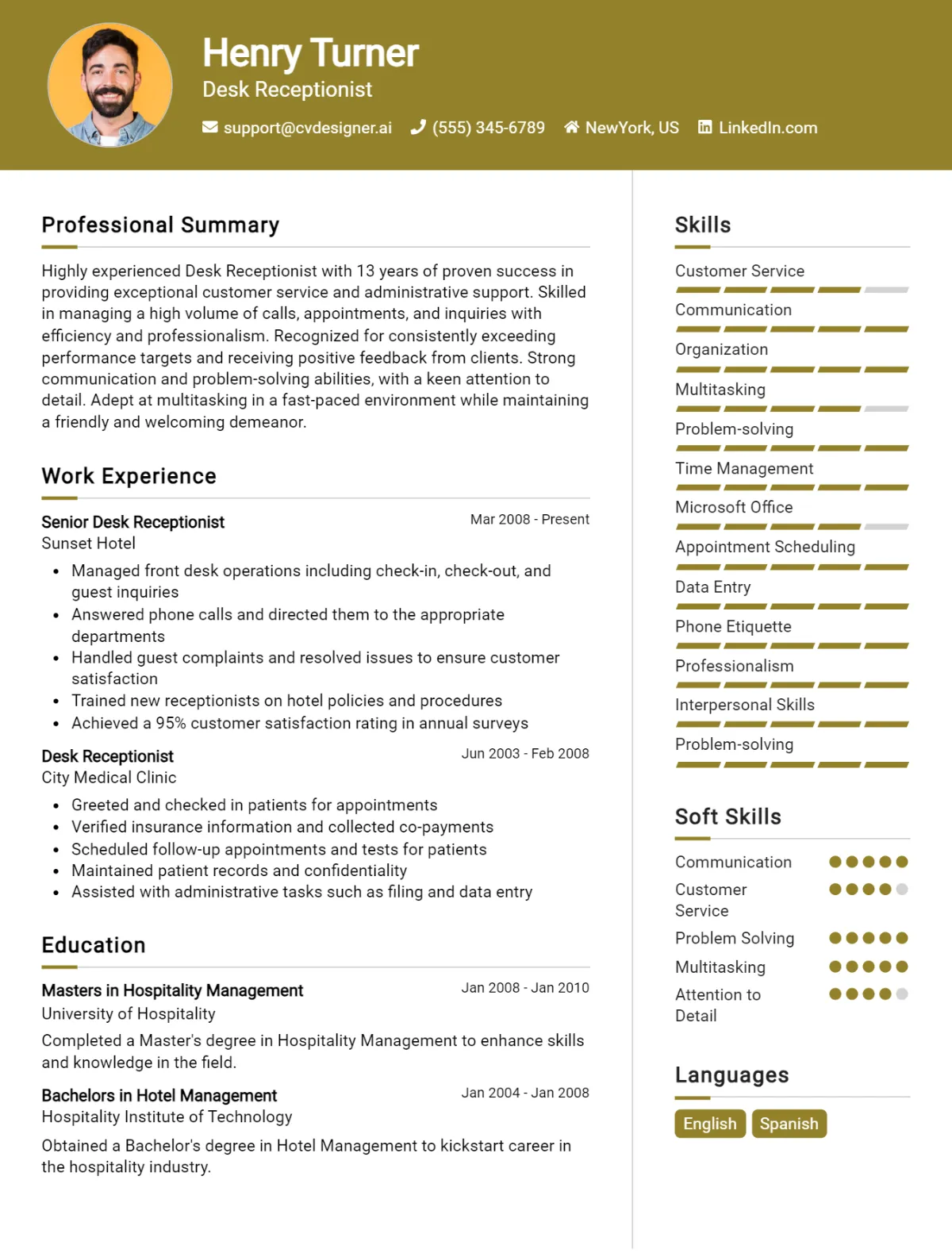 Desk Receptionist CV Example