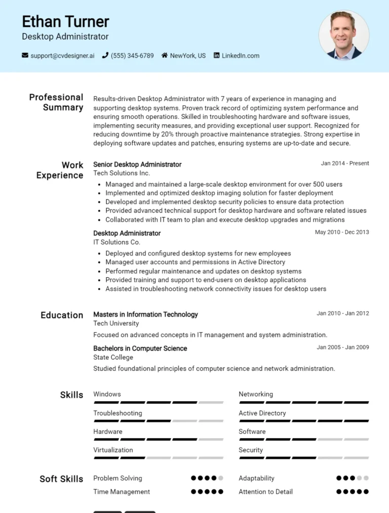 Desktop Administrator CV Example For 2025: How to Craft a Winning CV