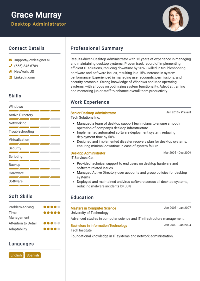 Desktop Administrator Resume Example for 2025: Best Writing Tips