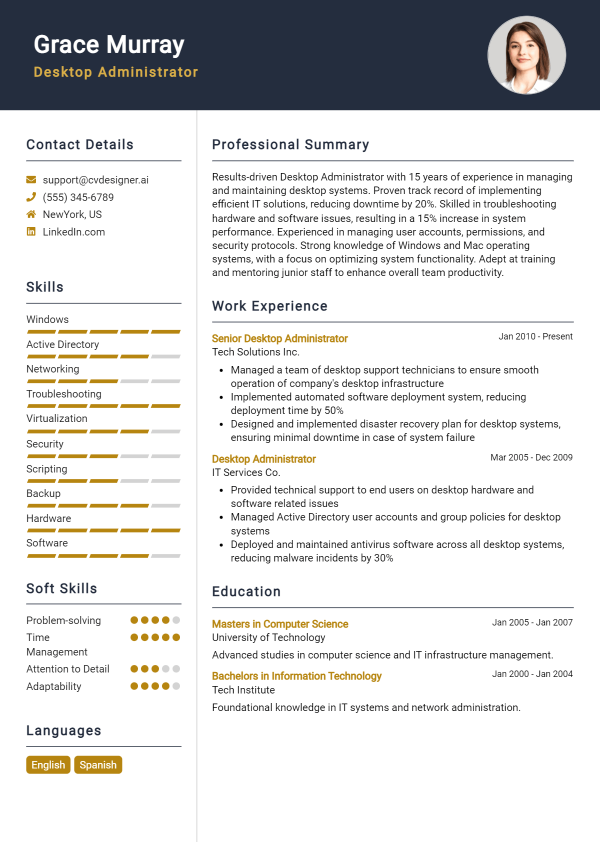 Desktop Administrator Resume Example