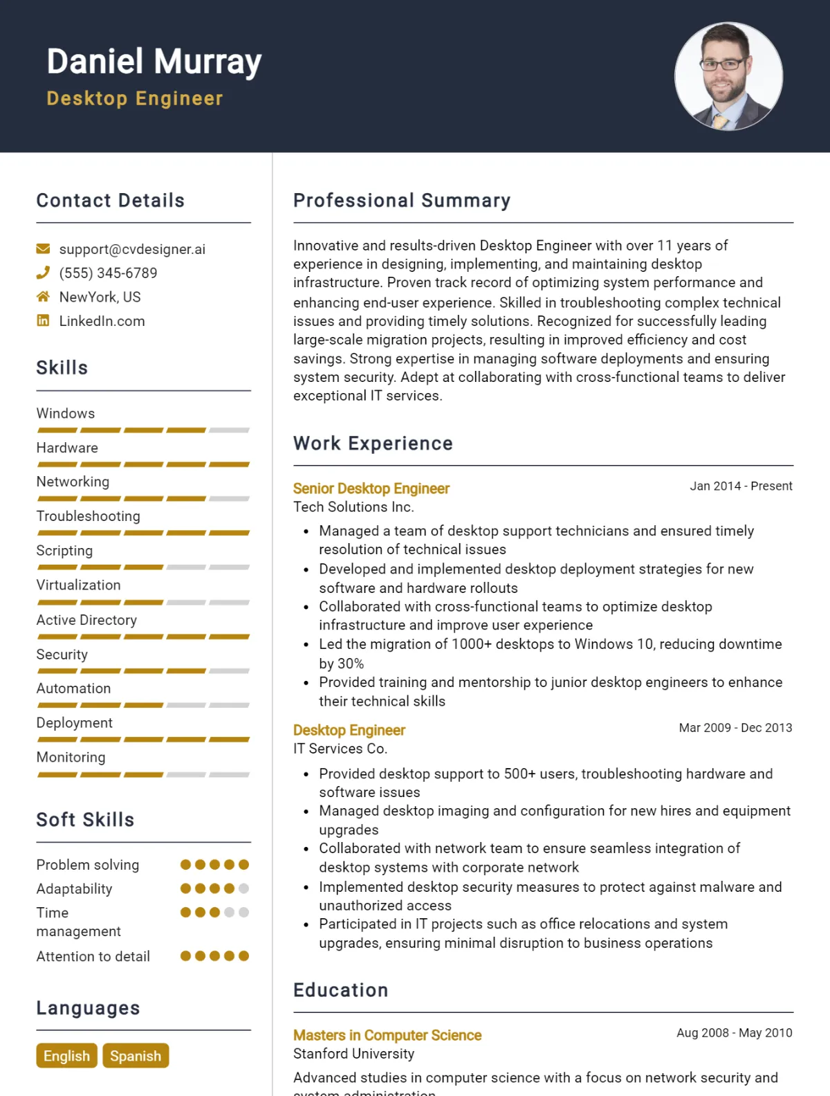 Desktop Engineer CV Example