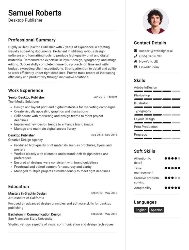 Desktop Publisher CV Example For 2025: Professional CV Templates