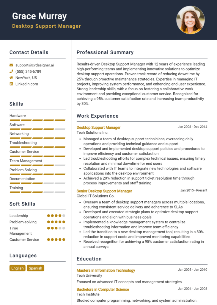 Desktop Support Manager Resume Example