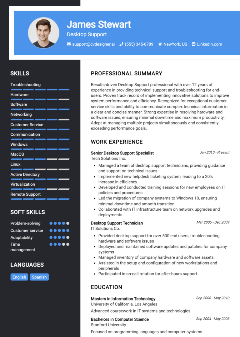 Desktop Support Resume Example for 2025: Free Samples