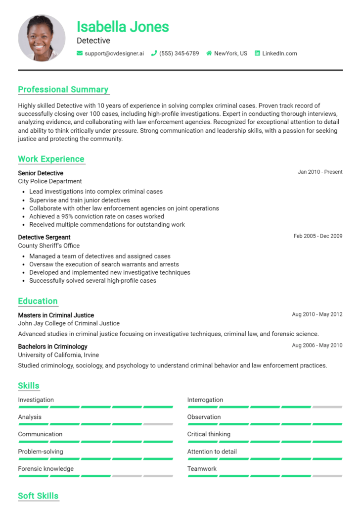 Detective Resume Example for 2024: Best Writing Guide - CVDesigner.ai