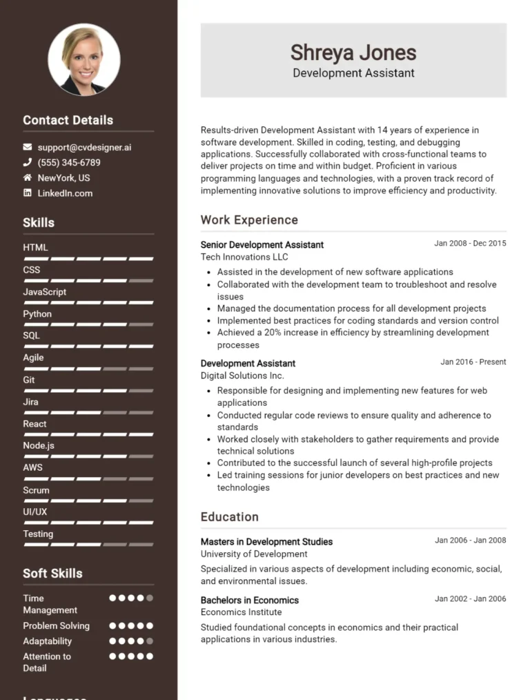 Development Assistant CV Example For 2025: Proven Tips & Templates