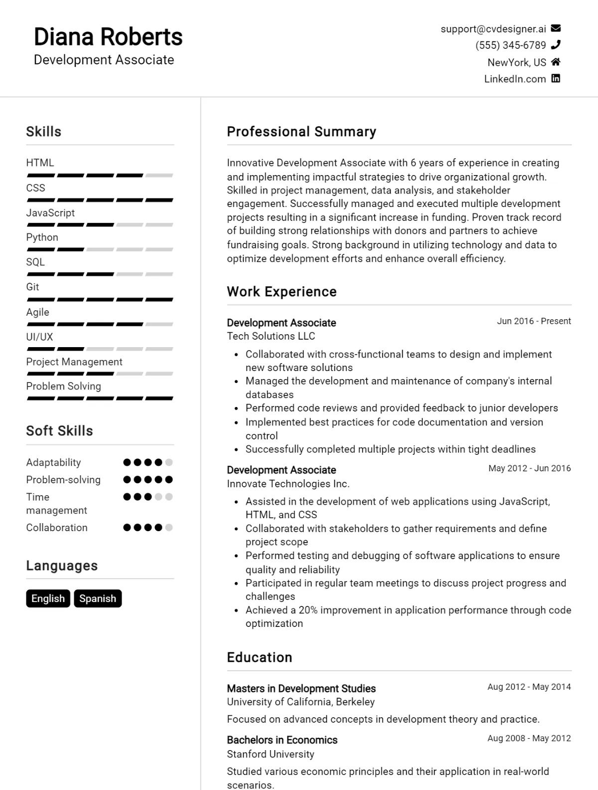 Development Associate CV Example