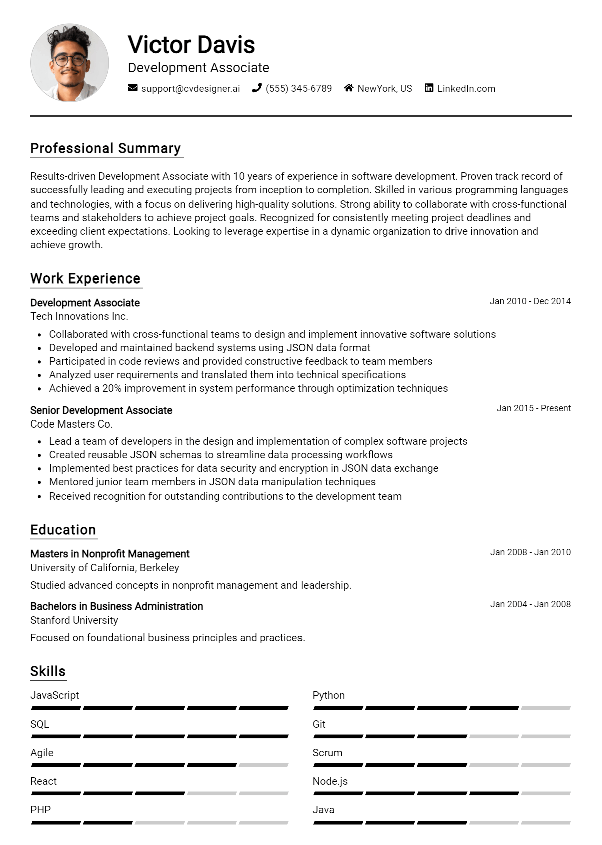 Development Associate Resume Example