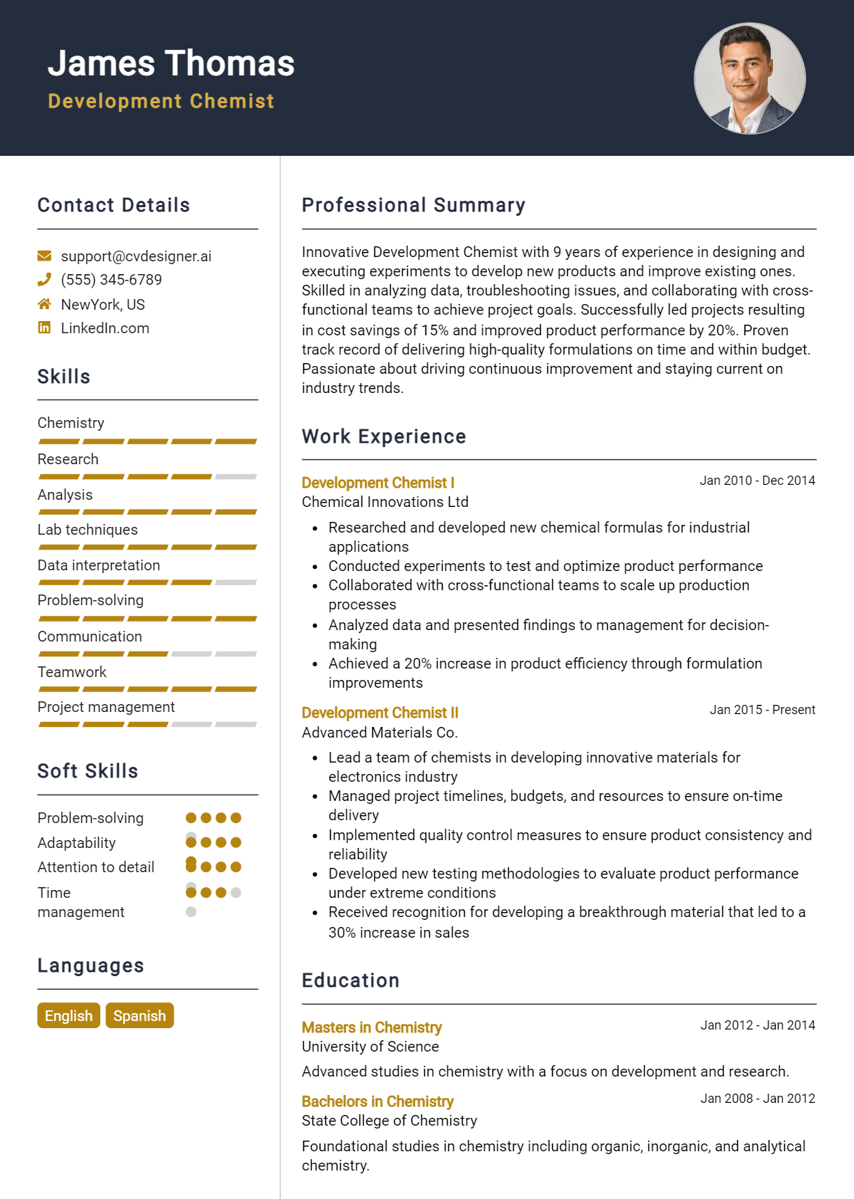 Development Chemist Resume Example