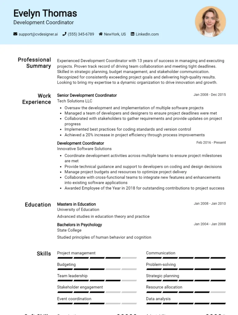 Development Coordinator CV Example