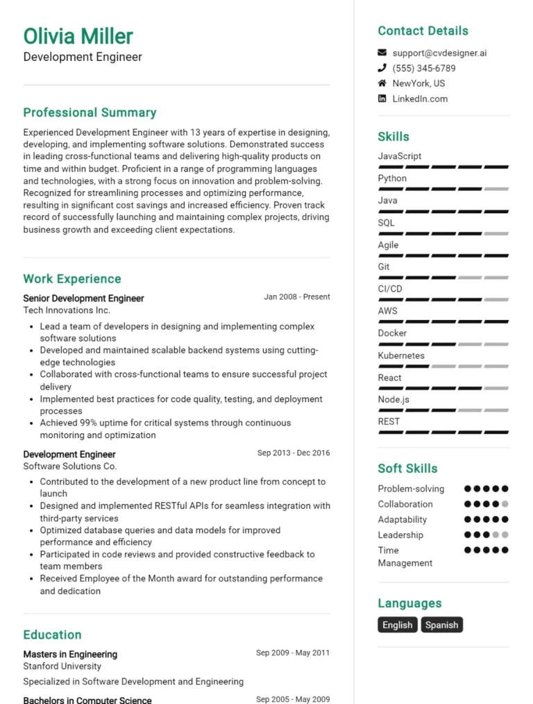 Development Engineer CV Example For 2025: How to Create a Professional CV