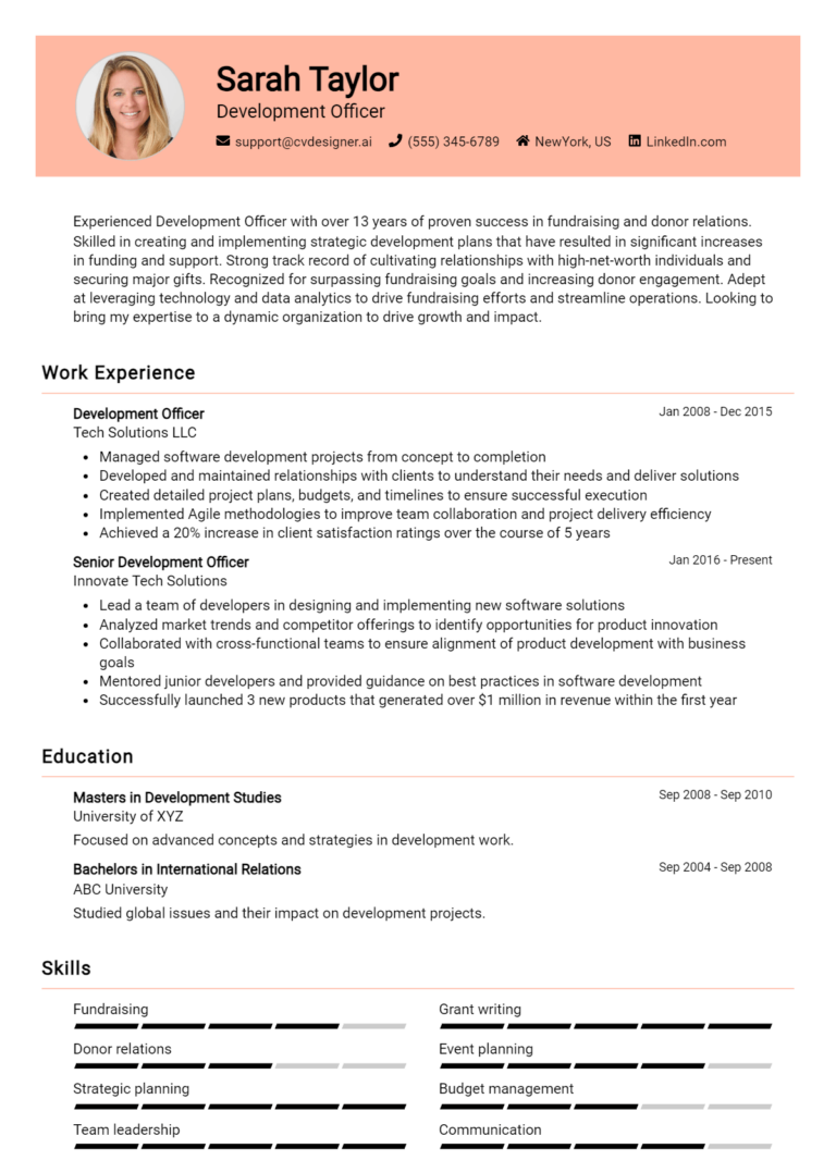 Development Officer Resume Example for 2025: Best Tips & Templates